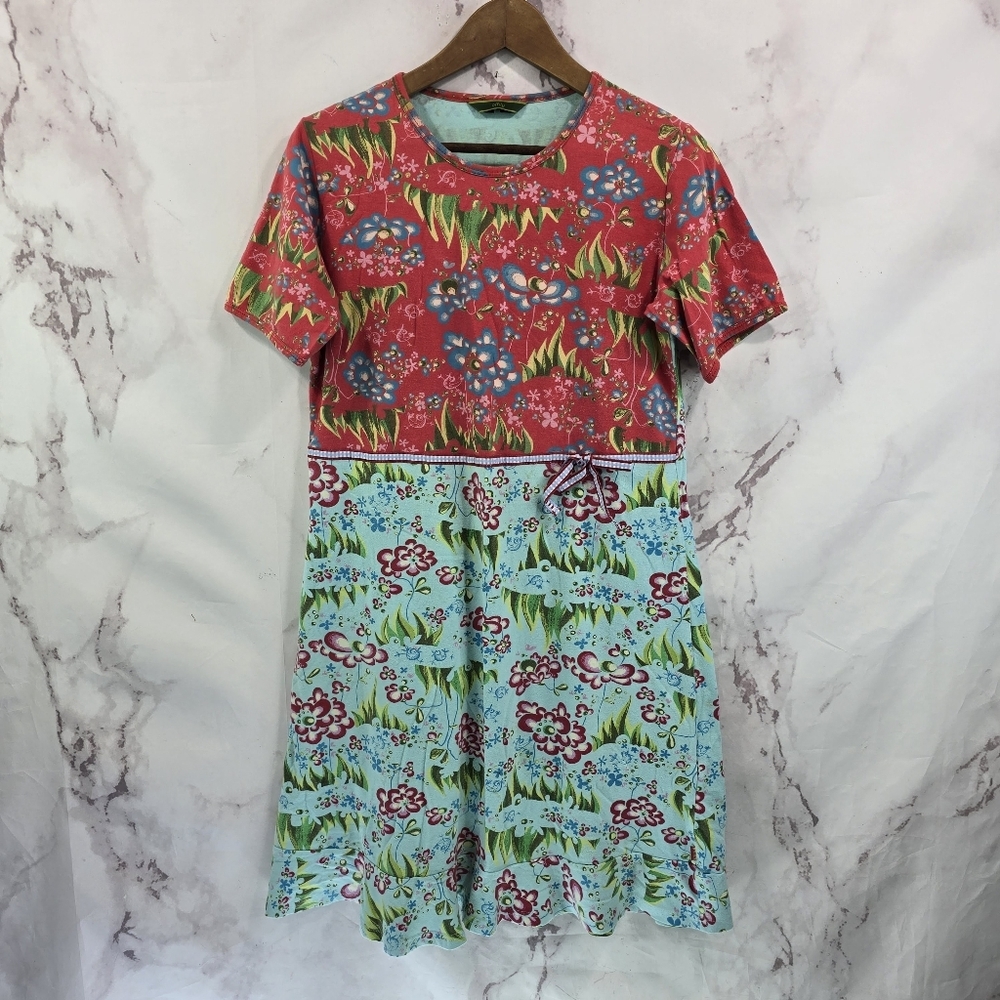 Oilily Dress Womens Medium Girls 176 16 Blue Pink Floral Grass Print Short